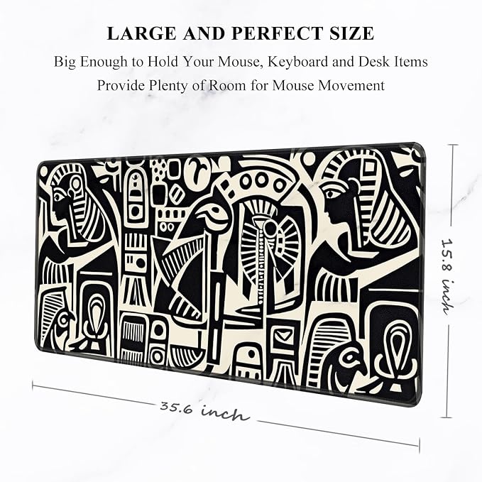 Auhoahsil Desk Mat, Ultra Large Mouse Pad, XXL Gaming Mousepad, Pretty Desk Pad, Big Extended Full Size Desktop Desk Matt for Keyboard, Laptop & Computer, 35.5 x 15.7 in, Ancient Egyptian Pattern - Image 2