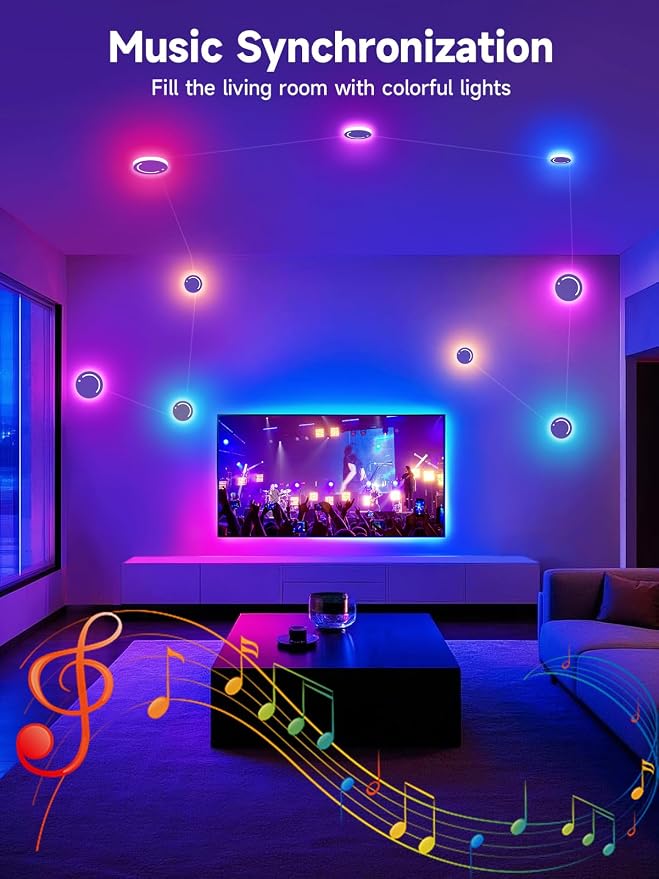 GIPOYENT Smart Wall Light, 9-Piece LED DIY Constellation Light, RGB Color Changing, Music Sync, App & Remote Control, Ambient Lighting for Bedroom, Living Room, Gaming, and Home Decor - Image 5