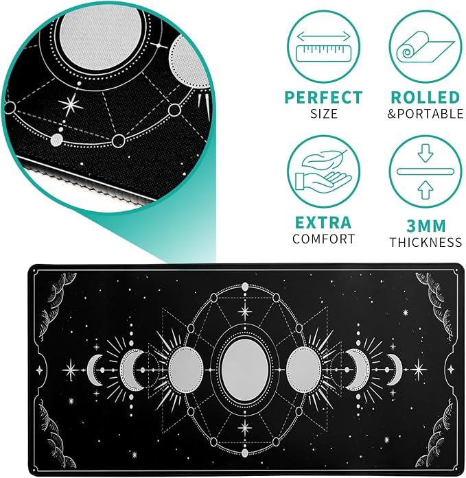 Sun Moon Gaming Mouse Pad Black Large Mouse Pad for Keyboard and Mousepad Desk Mat with 3mm Non-Slip Base and Stitched Edge for Gaming and Office Computer Mat Protector Mat 27.6x11.8 Inch - Image 5