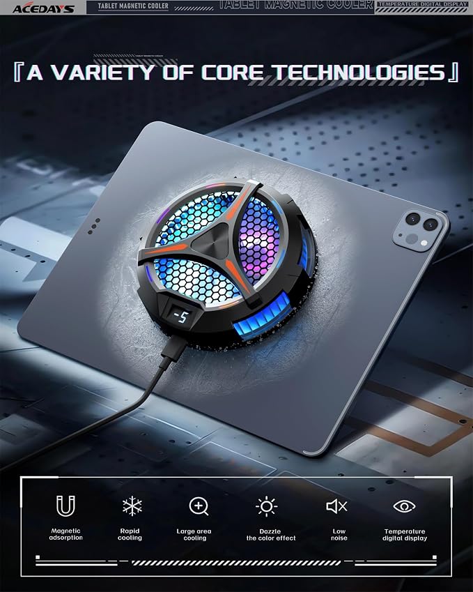 ACEDAYS iPad Cooler,Magnetic Tablet Cooler for ipad/Surface pro/Samsung Tab,Universal Radiator with Temperature Display for Mobile Gaming,Tiktok Live Streaming(Including Tablet Stand Holder) - Image 8