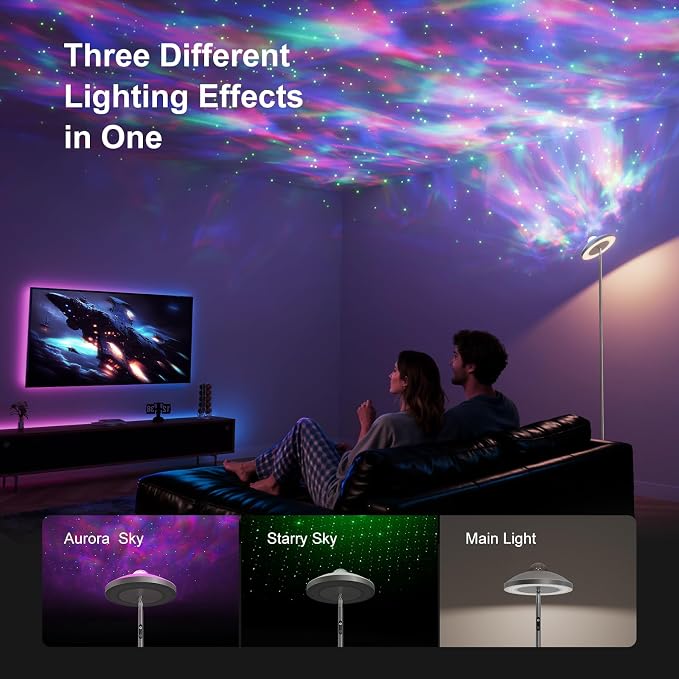 DUSKTEC 3-in-1 Floor Lamp, RGB Aurora & Galaxy Star Projector, 69", White - Image 2