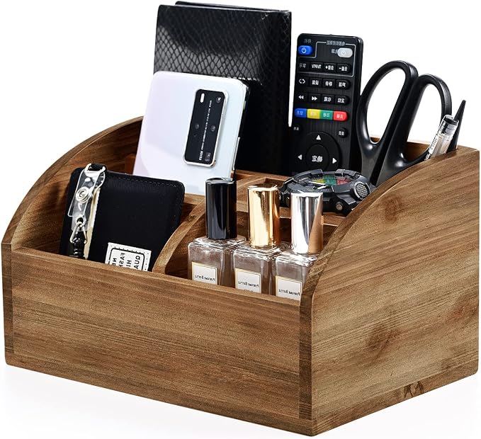 OKSQW Wooden Desk Organizer, Solid Wood Pen Holder for Desktop Organizer, No Need Assembly, Home Office Supplies Workspace Organizers Mail Holder Remote Control Countertop Storage Box by WelcometoOKSQW
