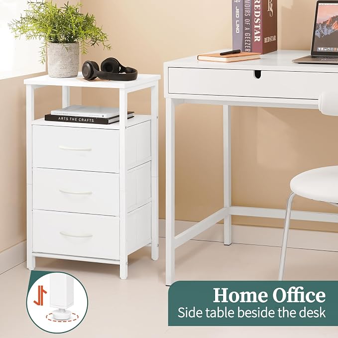 Yoobure Night Stand with Charging Station, LED White Nightstand for Dorm - Image 8