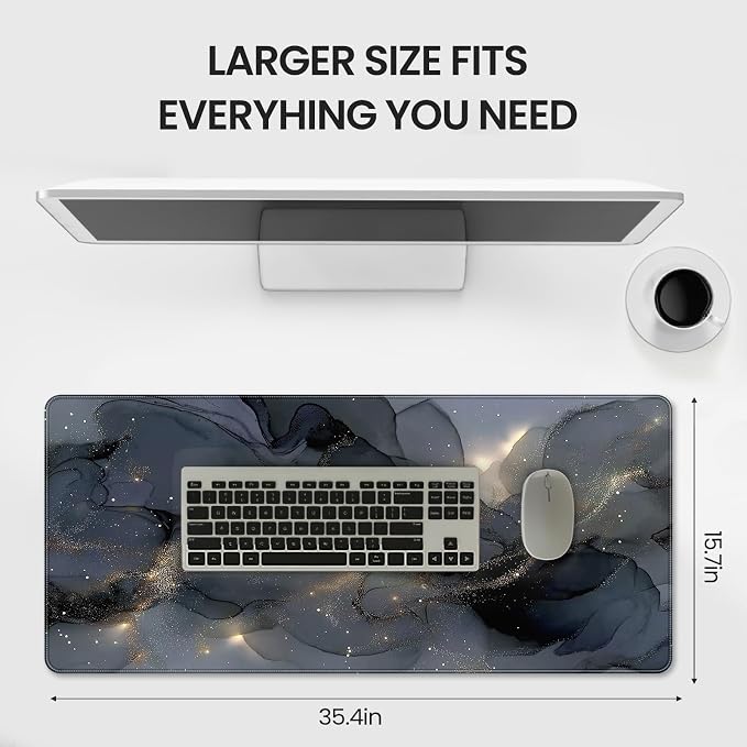 Extended Gaming Mouse Pad, Navy Blue Marble Pattern, 35.4 x 15.7 inches, XXL Extra Large Desktop Pad, Non-Slip Base, Waterproof, Suitable for Home Gaming and Office Use - Image 6