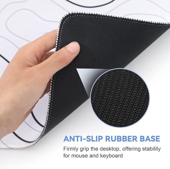 DIGSOM Mouse Pad Gaming, White with Black Topographic Line, 31.5x11.8in | XL Mouse mat, Smooth surface, Anti-slip rubber base, For keyboard and mouse, For home and office use - Image 6
