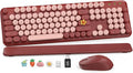 Wireless Keyboard and Mouse Combo, Wine Red Retro Typewriter Style Keyboard with Round Keycaps and Magnetic Wrist Rest, 2.4GHz Wireless for Mac, Windows PC, Laptop, Home Office, School, SABLUTE CK23 by SABLUTE