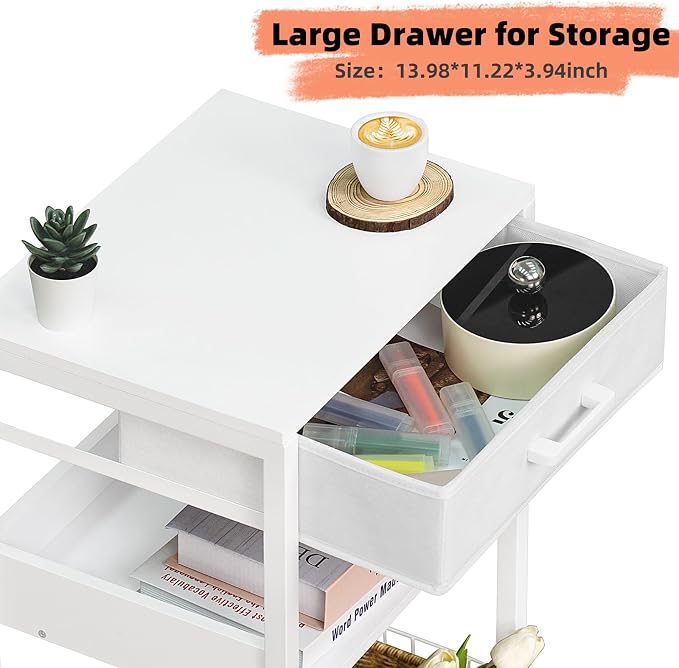 Lerliuo Printer Stand with Storage, 3-Tier Printer Table with Drawer, White - Image 7