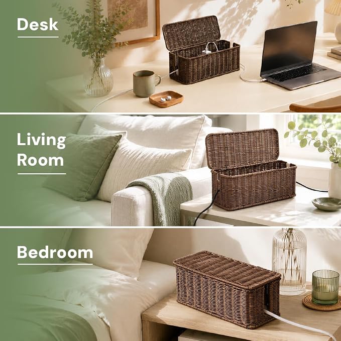 Cable Management Box, Handmade Rattan Cord Organizer for Power Strip - Image 7