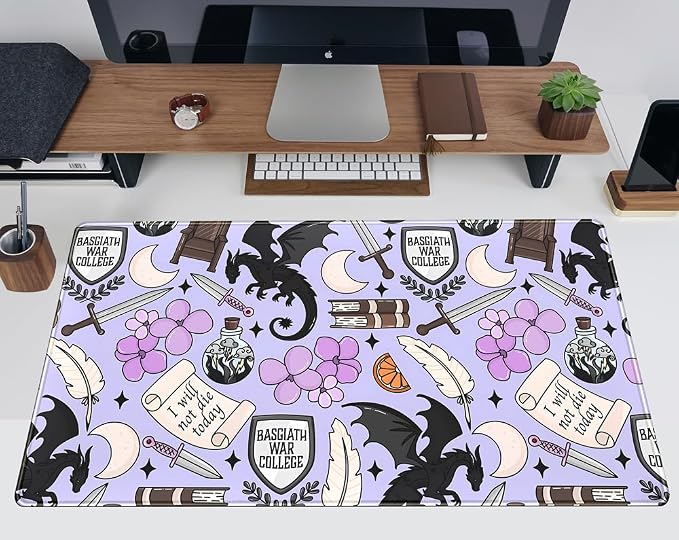 Cute Desk Pad Kawaii Black Loong Mouse Pad Purple Magic Desk Keyboard Pad, Large Gaming Mouse Pad for Desk Decor Computer Desk Home Office Decor for Girl with Stitched Eges Protector Mat 31.5x15.7 in - Image 2