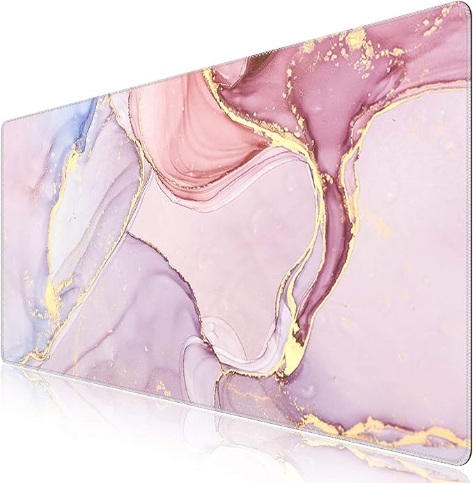 iCasso Extended Gaming Mouse Pad 35.4x15.7in Desk Pad,Glitter Marble | Non-Slip Rubber Base Mousepad with Stitched Edges, Waterproof Keyboard Mouse Mat Desk Pad for Work Office Game Home, by iCasso