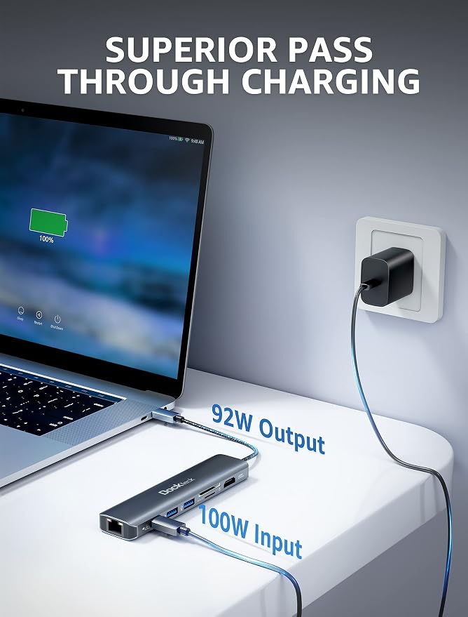 7-in-1 USB C Hub dockteck | 4K 60Hz HDMI, 1Gbps Ethernet, 100W Power Delivery, SD/TF Card Slots, USB 3.0 Data Ports USB C Dock for MacBook, iPad Pro, XPS - Image 4