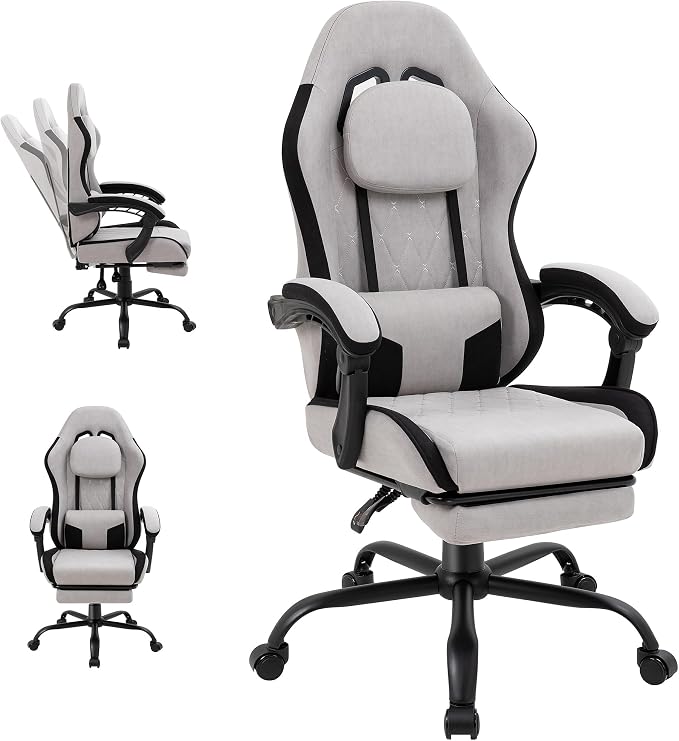 Shintenchi Gaming Chair, Ergonomic Office Chair with Footrest, Lumbar Support and Linkage Armrests, Swive Home Video Game Chairs for Adults, Gray by Shintenchi%7CFurnitureMadeforRealLife