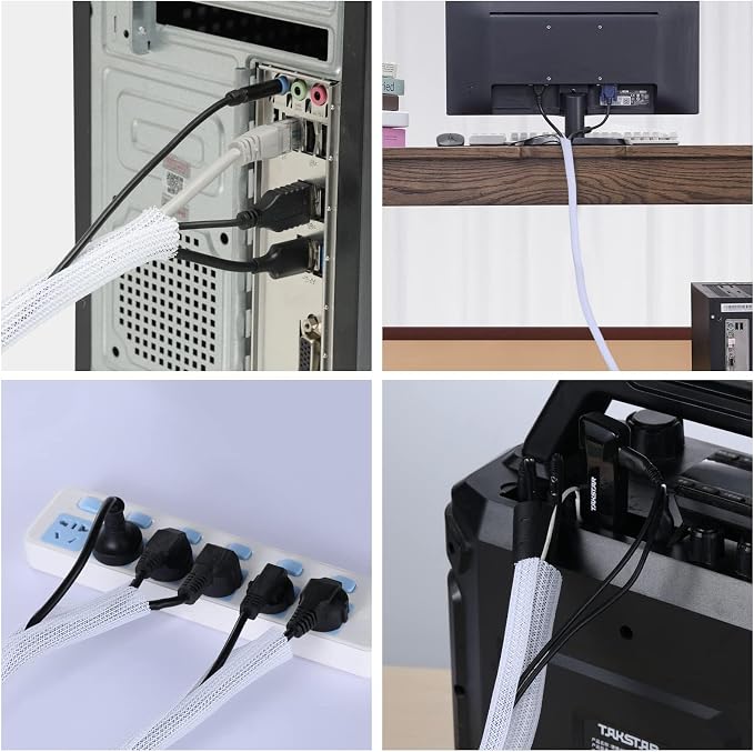 AGPTEK Cable Management Sleeve, 2 Pack 5ft - 1.6 inch Cord Hider, White - Image 6