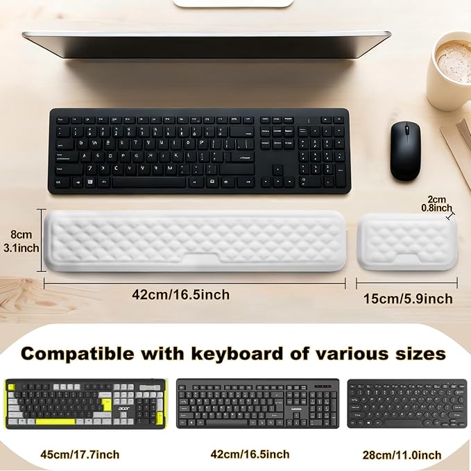 Keyboard Wrist Rest Mouse Wrist Support, Memory Foam Wrist Rest Pad for Computer Laptop, Ergonomic Wrist Cushion Support for Typing Pain Relief, Gaming Home Office, White - Image 5