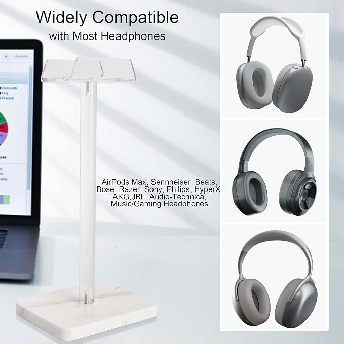 Acrylic Marble Headset Headphone Holders for Office Gaming Station - Image 3