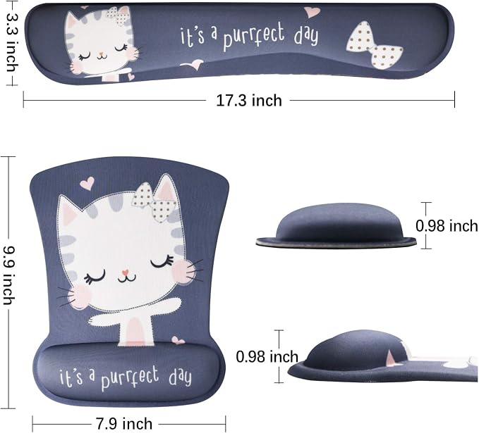 ToLuLu Keyboard Mouse Pad Wrist Rest, Gel Ergonomic Mouse Pads for Computer Laptop Office Home, Comfortable Mousepad Keyboard Wrist Support Memory Foam for Easy Typing Pain Relief, Cute Cat - Image 7