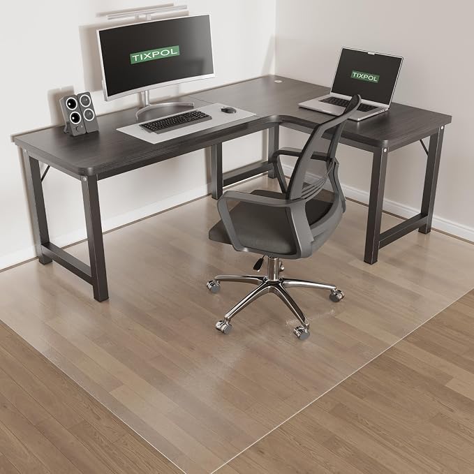 0.08" Thicker Chair Mat for Hard Floors, tixpol 48" x 60" Office Chair Mat for Hardwood Floors, Non-Slip Hard Floor Protector Desk Mat for Home, Vinyl Floor Mat for Kids, Pets - Not for Carpet (Clear) by TIXPOL