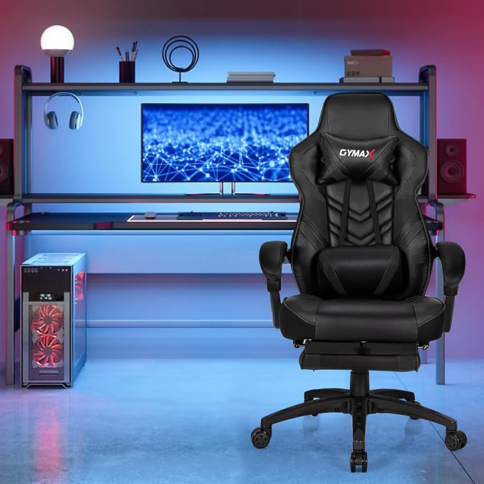 GYMAX Gaming Chair, Ergonomic Computer Chair with Footrest, Linkage Armrests & Lumbar Cushion, Big Wide High Back Video Gaming Chair, Reclining Office Rolling Chair for Adult/Teens (Black) - Image 8