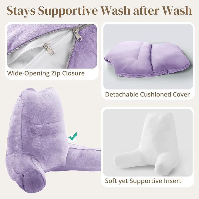 Sasttie Reading Pillow for Bed, Back Pillow for Sitting Up, Lavender - Image 6