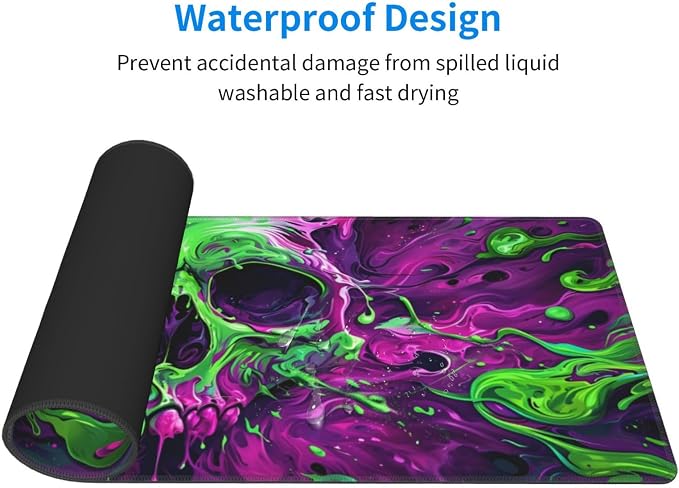 Gaming Mouse Pad Desk Pad,Extended Big Mouse Pad,31.5x11.8 Inch Long Computer Keyboard Mouse Mat Mousepad with 3mm Non-Slip Base and Stitched Edge for Gaming and Office… (Watercolor Skull 2) - Image 4