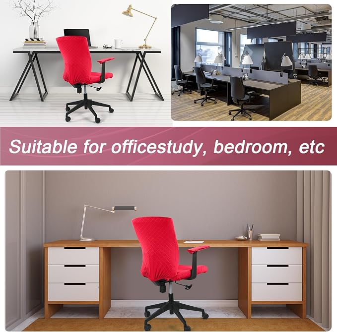 Tallew 4 Pcs Office Chair Covers Set Computer Universal Protective Stretchable Chair Seat Covers Desk Armrest Slipcovers Pads Office Cushion Backrest for Rotating(Red) - Image 7