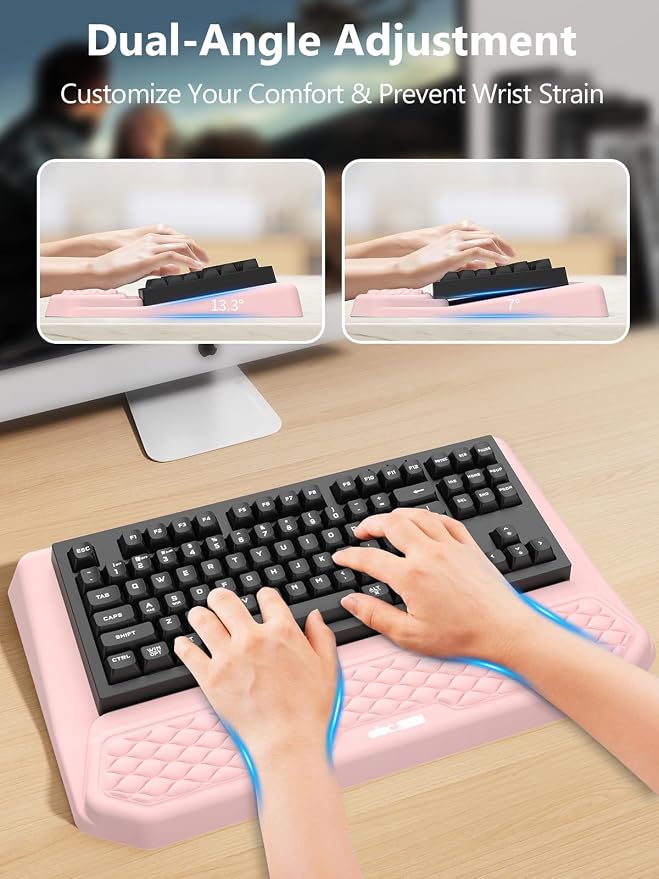 2-in-1 Ergonomic Keyboard Stand with Wrist Rest, Pink - Image 3