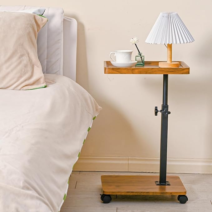 C Table End Table Adjustable Height,C Shaped End for Couch，Snack Tables,360°Swivel TV Tray Sofa Table,Tables that Slide Under,Coffee SideTable for Bed,Chair,Bath-tub (Original Wood Color) - Image 2