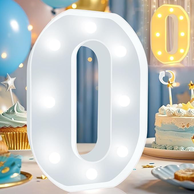 Pooqla LED Light Up Numbers, Warm White and Cool White Decorative Lighted Marquee Numbers, Light Up Numbers for Boys Girls Party, Wedding, Bar, Night Light, Room Decor, Birthday Decoration, Number 0 by Pooqla