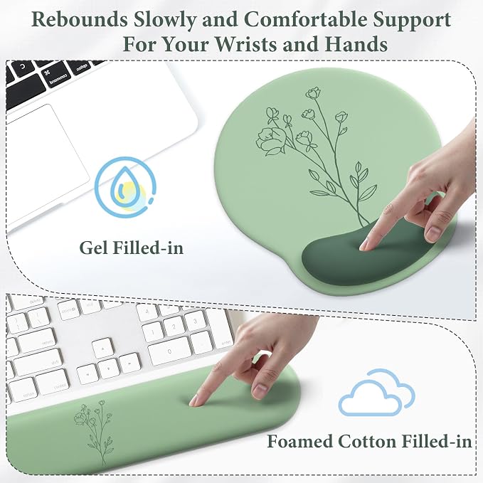 3 in 1 Ergonomic Mouse Pad and Keyboard Wrist Rest with Coaster Set-Green - Image 4