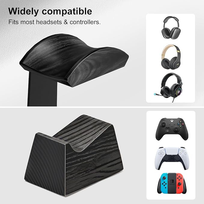 UPERGO Solid Wood Headphone Stand with Controller Holder for Desk | Natural Solid Wood, Holds 1 Headset & 1 Controller, Gamer Gifts for Men, Gaming Desk Accessories for PS5/Xbox/Switch - Image 4