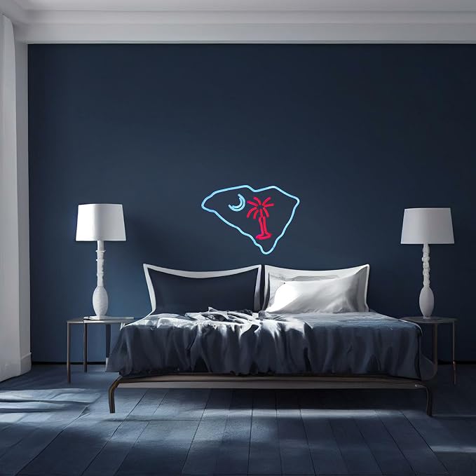 South Carolina Flag Neon Light Sign Palmetto Tree Moon Neon Sign USB Powered for Room Decor S.C. Flag LED wall sign Tree moon Neon Signs Led Neon Light sign for Wall Decor Game Room Man Cave Pub Party Birthday Gifts 15.32*11.6 Inch - Image 6