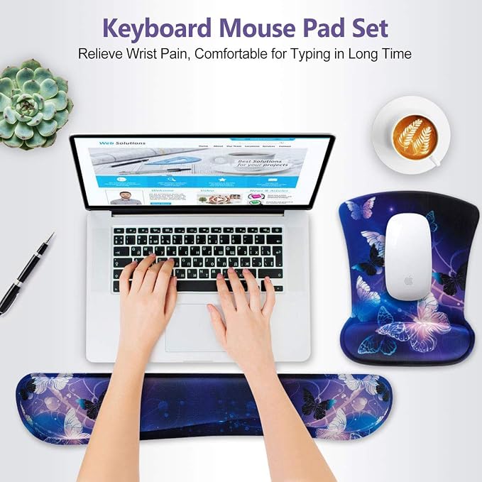 ToLuLu Keyboard Wrist Rest Pad Ergonomic Mouse Pad Set, Gel Mouse Pad for Computer Laptop, Non Slip Mousepad Keyboard Wrist Support Raised Memory Foam for Easy Typing Pain Relief, Art Butterflies - Image 7