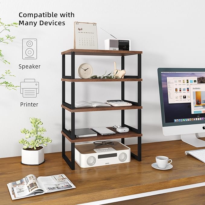 Simple Trending Wood Monitor Stand Riser, 2 Pack, Antique Brown | Desk Storage Organizer, Desktop Stand for PC/TV/Laptop/Printer , Sturdy Metal Frame, Waterproof, 29"W x 8.97"D x 5.43"H - Image 4