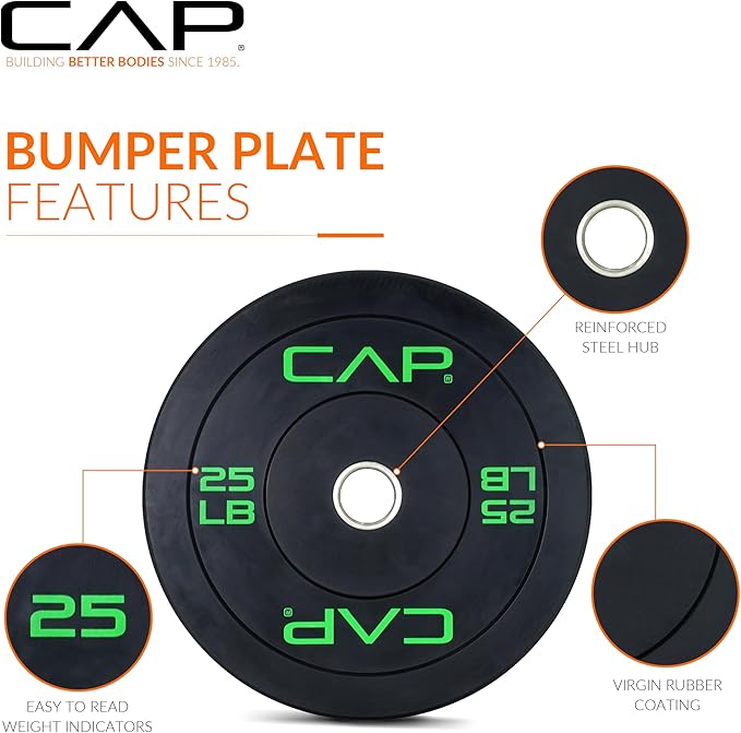 CAP 2-inch Olympic Bumper Plate Weight Set | 100-370 lbs | Multiple Colors | Storage Rack Optional - Image 2