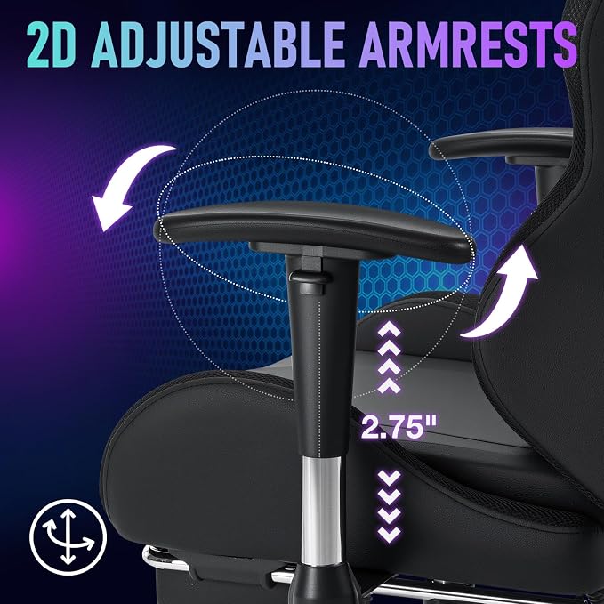 HOFFREE RGB Gaming Chair for Kids LED Computer Chair 155°Recliner-Black | PC Game Chair with Lights Gamer Chair for Boys Teens 8-15 Video Game Chairs with Footrest and Lumbar Support Racing Style - Image 7