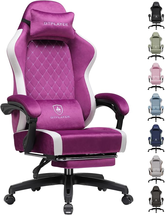GTPLAYER Gaming Chair, Ergonomic Computer Chair with Footrest and Lumbar Support, High Back Recliner Chair 350lbs, Height Adjustable for Home Office, Purple by GTPLAYER
