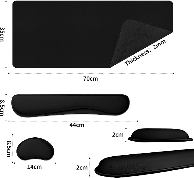 Bloss Leather Desk Pad and Keyboard Wrist Rest, Non-Slip Large Mouse Pad + Keyboard Pad + Mouse Wrist Support, Desk Mat Protector for Office, Home(27.6" x 13.8", Black) - Image 5