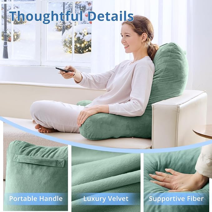 Sasttie Reading Pillow for Bed, Back Pillow for Sitting Up, Sage - Image 4