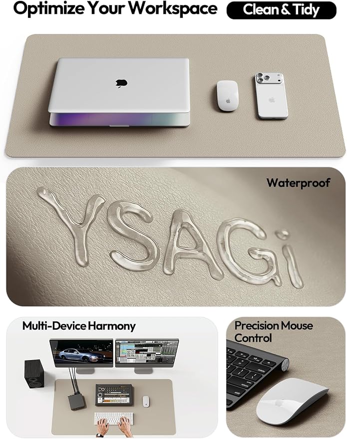 YSAGi Desk Protector&Blotter, Non-Slip Waterproof Leather Mouse Pad | Shields Scratches, Stains, Spills, Heat & Scuffs; Suede Non-Slip; Easy-Clean; Comfy Writing/Typing, 31.5" x 15.8",Olive Beige - Image 8