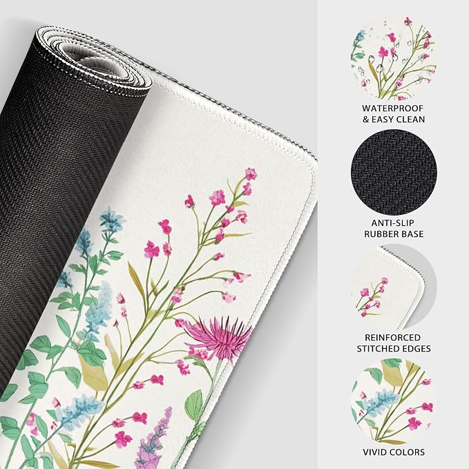Wildflower Garden Large Gaming Mouse Pad Desk Mat 31.5"x15.7" | Extended Mousepad, Non-Slip Rubber Base , Stitched Edges, for Computer/Laptop/Office/Home - Image 6