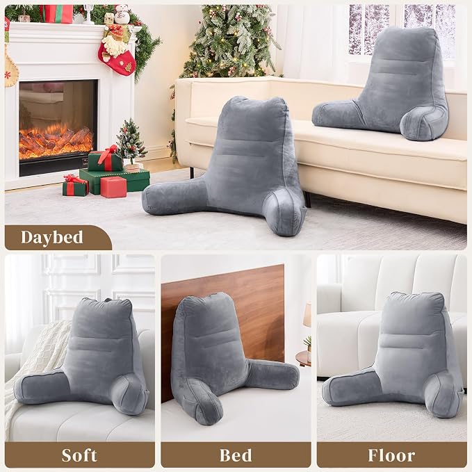 Sasttie Reading Pillow for Bed, Back Pillow for Sitting Up, Dark Grey - Image 7
