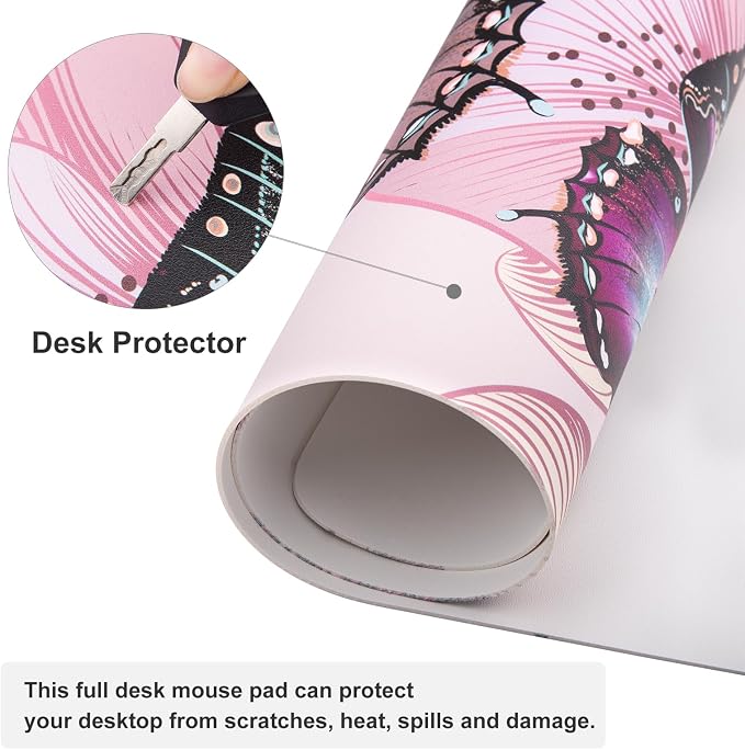 QiyI PU Leather Large Mouse Pad, Office Decor, 31.5" x 15.7", Butterflies | Desk Décor Accessories, Extended Size, Waterproof & Easy to Clean, Smooth Surface, Non Slip Desk Organization - Image 3