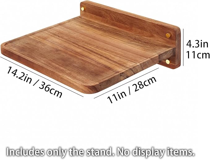 Acacia Wood Projector Shelf for Wall Mount, 14.2" x 11" Floating Shelf & Rack Holder for Router, Modem, Cable Box, Compatible with Gaming Consoles - Image 2