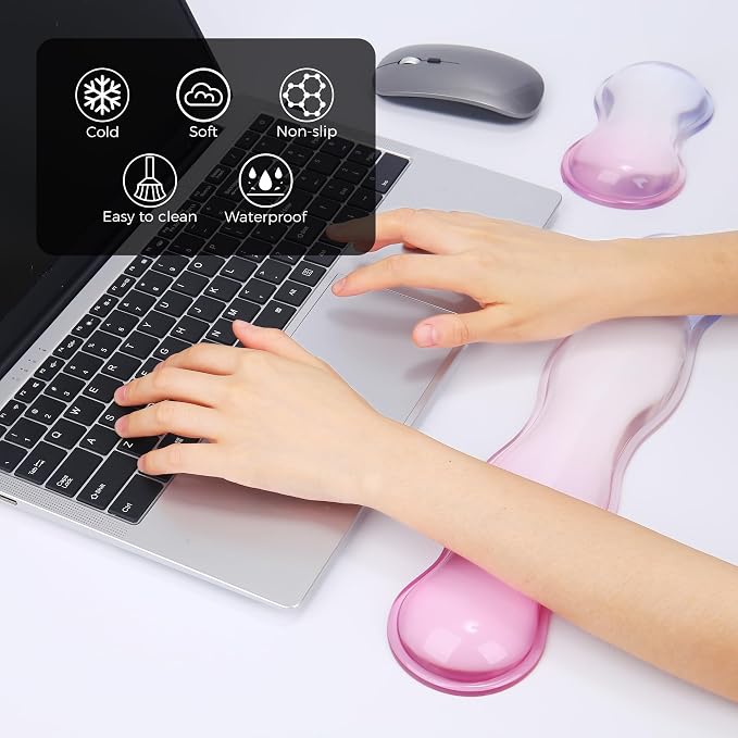 Gel Wrist Rest for Keyboard and Mouse, Wrist Rest for Keyboard, Mouse Wrist Support, Pain Relief, Cool Touch, Non-Skid, Keyboard and Mouse Wrist pad Set - Image 2