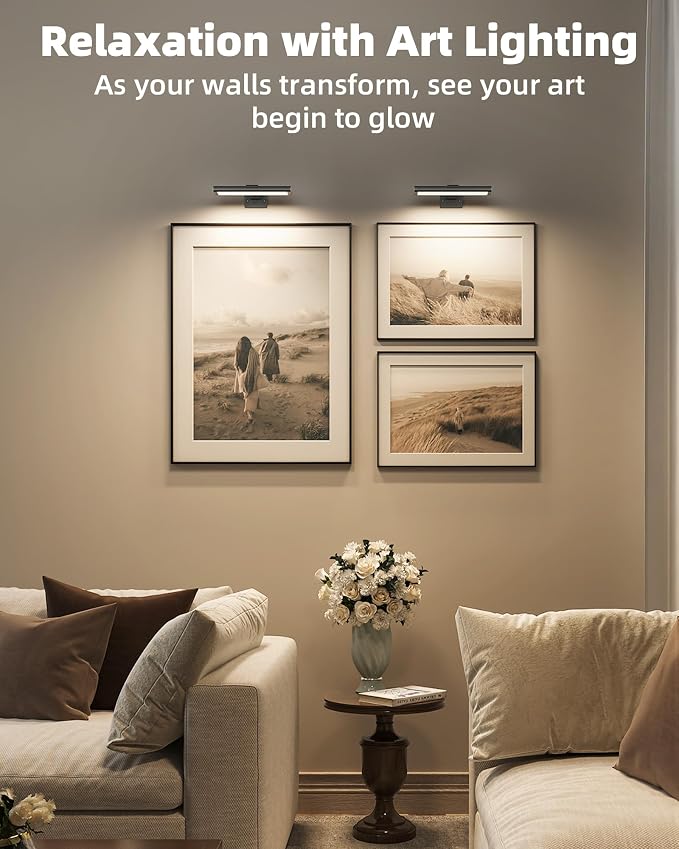 EZVALO Picture Light for Wall, Rechargeable 2400mAh Lights Wireless with IR Remote, 3 Color & Dimmable Magnetic 7.87'' LED Lights Display for Painting, Living Room, Gallery, Bedroom Art(Black-2P) - Image 9
