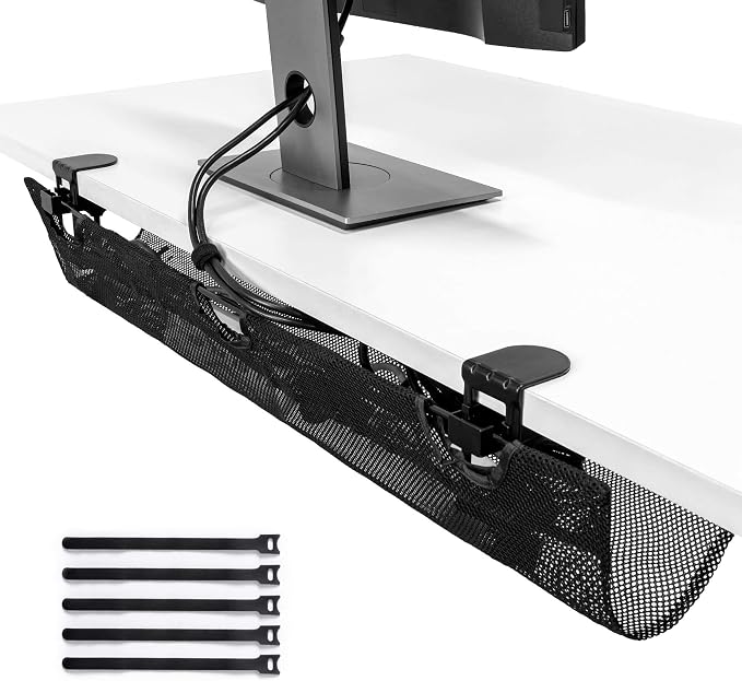 Under Desk Mesh Cable Management – 36 inch Cable Manager Tray for Cord Power Strip -No Drill Cable Management - Safe Wire Management Net for Desks, Office, and Home (Black) - Image 9