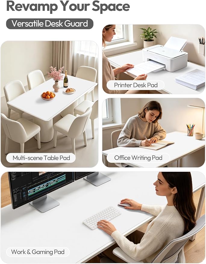 YSAGi Leather Desk Protector, Office Mat, Large Mouse Mat, Non-Slip PU Leather Blotter, Laptop Desk Mat, Waterproof Writing Pad for Office and Home(White, 63" x 24") - Image 7