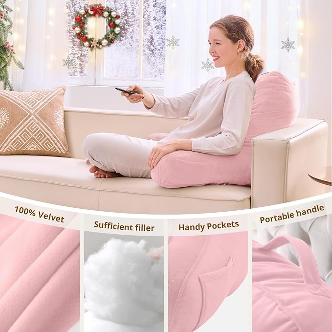 Sasttie Reading Pillow for Bed, Back Pillow for Sitting Up, Pink - Image 5