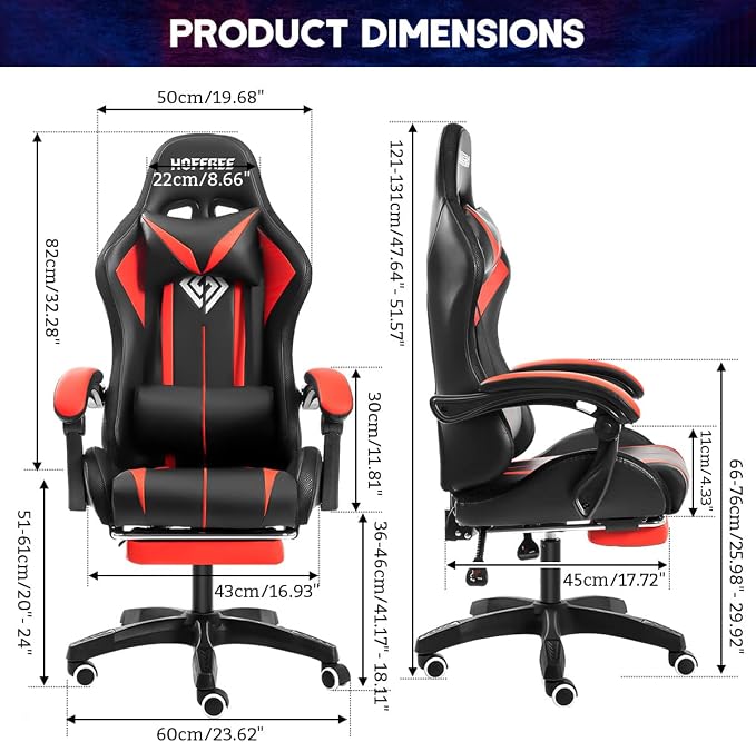 RGB Gaming Chair with LED Lights Massage Ergonomic Computer Chairs-Red | High Back Video Game Chair with Footrest & Adjustable Lumbar Support Gamer Chairs for Adults Racing Style Recline - Image 3