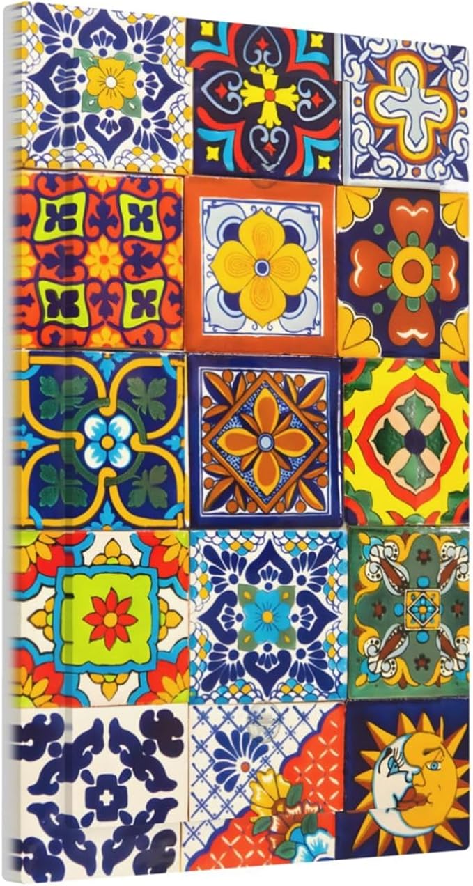 Decorative Light Switch Cover Plate Vintage Traditional Colorful Mexican Talavera Tiles Style 1 Gang No Device Single Blank Outlet Covers Wall Plate Switchplate Covers Dimmer Faceplate Decor - Image 2